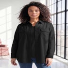 Faux Suede Button-Front Shirt image number null