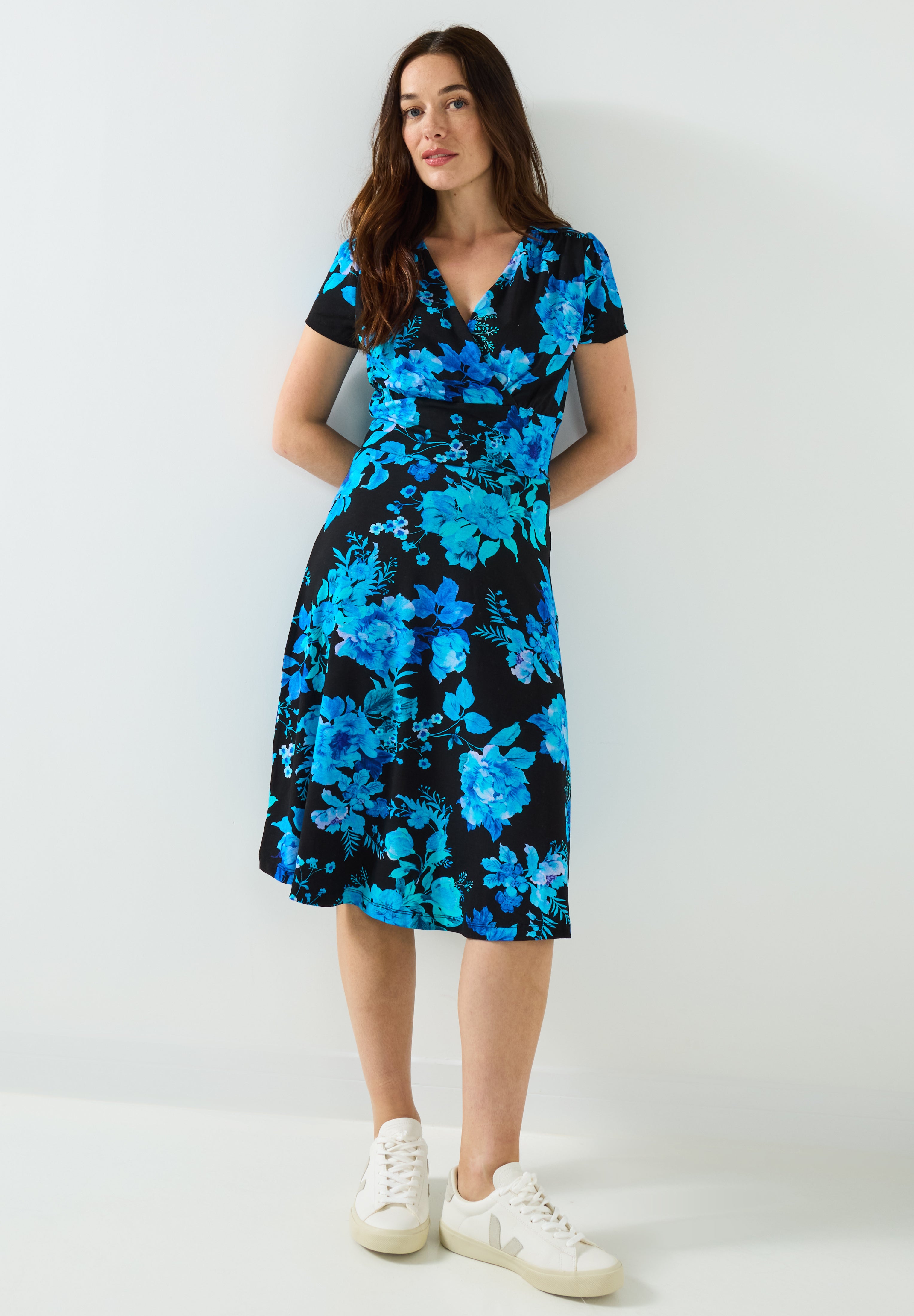 Stretch Knit Faux Wrap Dress image number 0