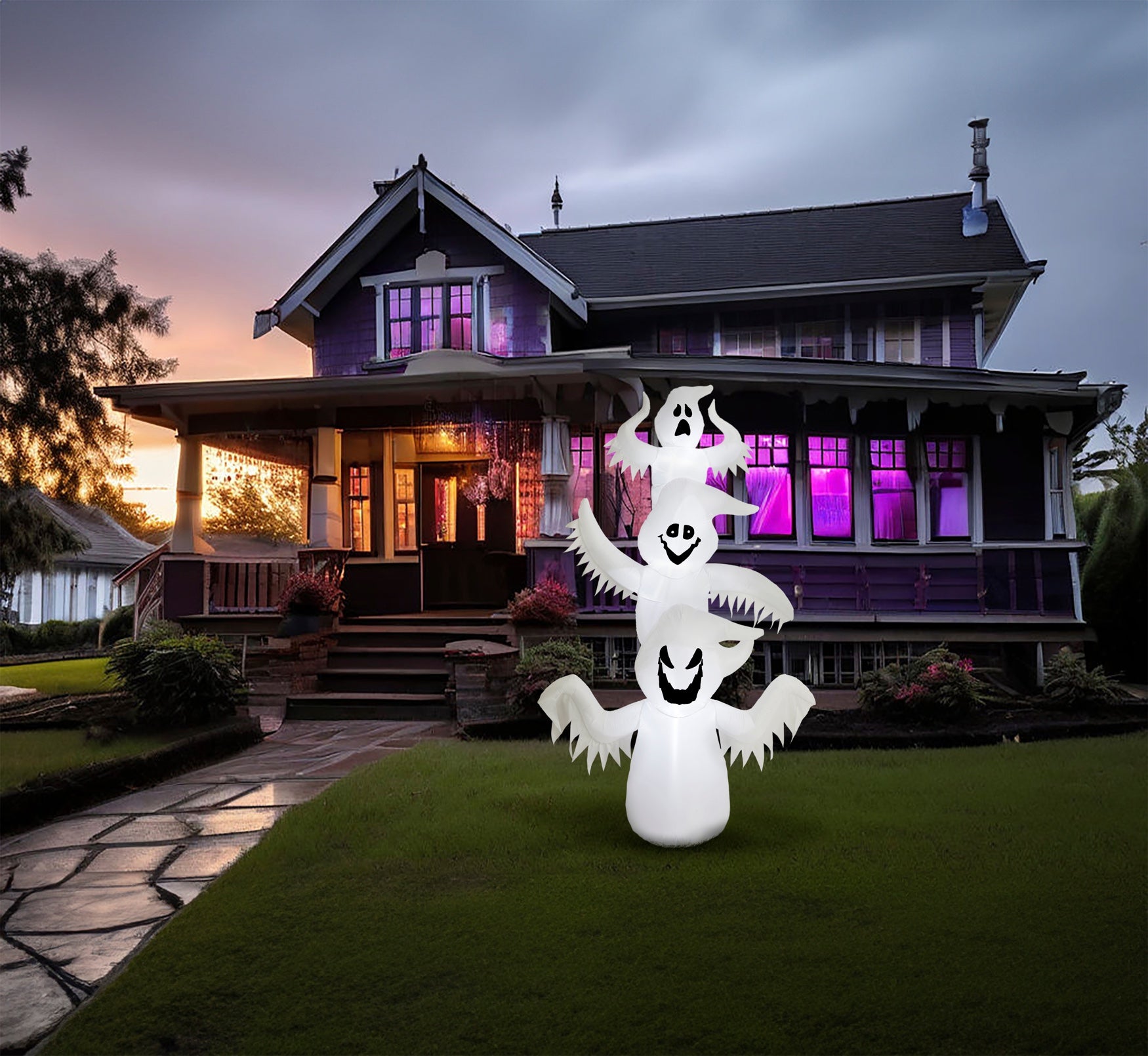 8'H Triple Stacked Inflatable Ghosts image number 0