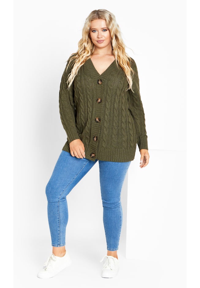 Cara Cable Knit V Neck Cardigan image number null