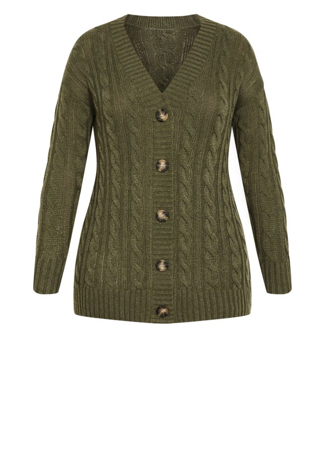 Cara Cable Knit V Neck Cardigan image number null