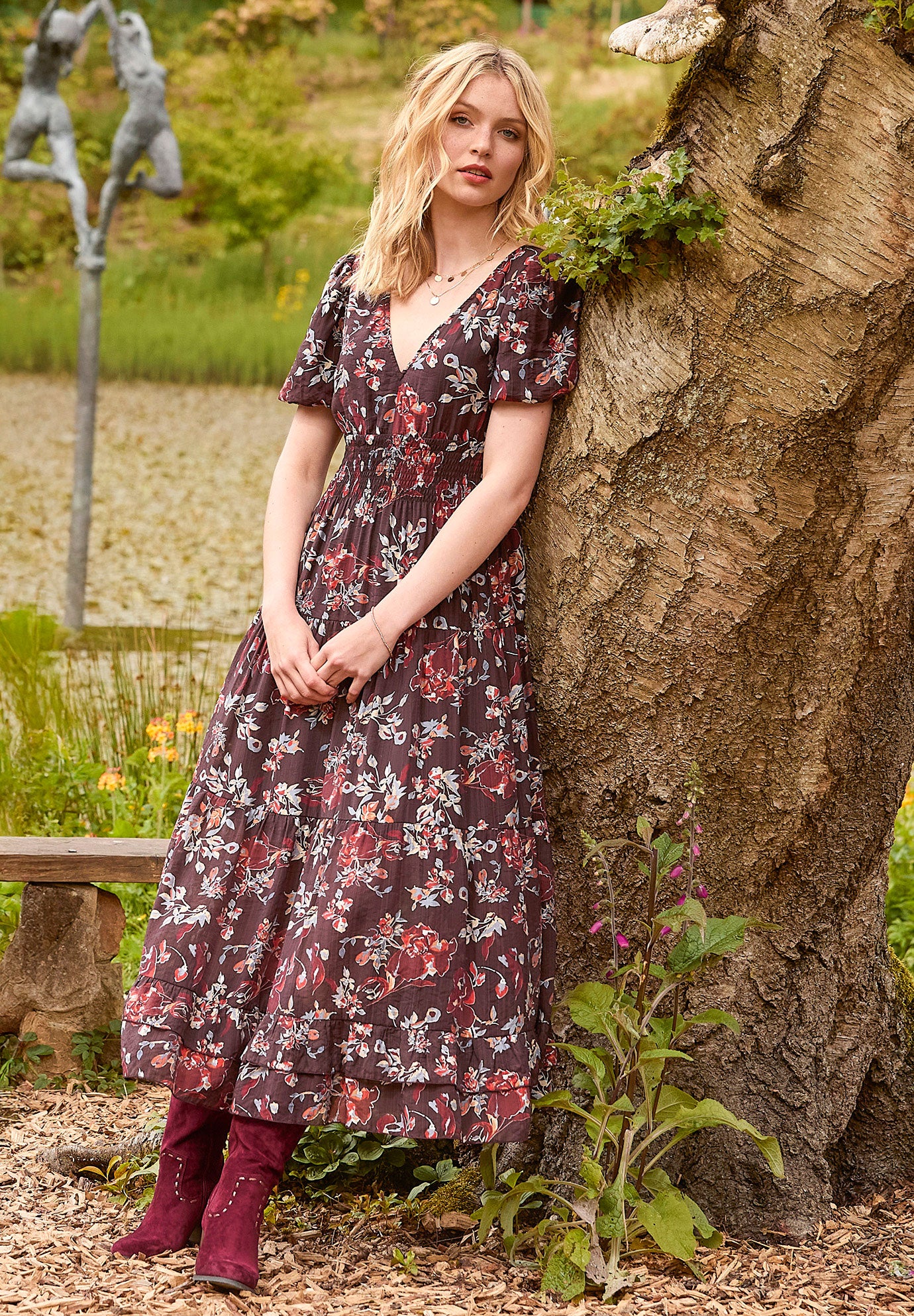 V-Neck Flounce Midi Dress image number 0