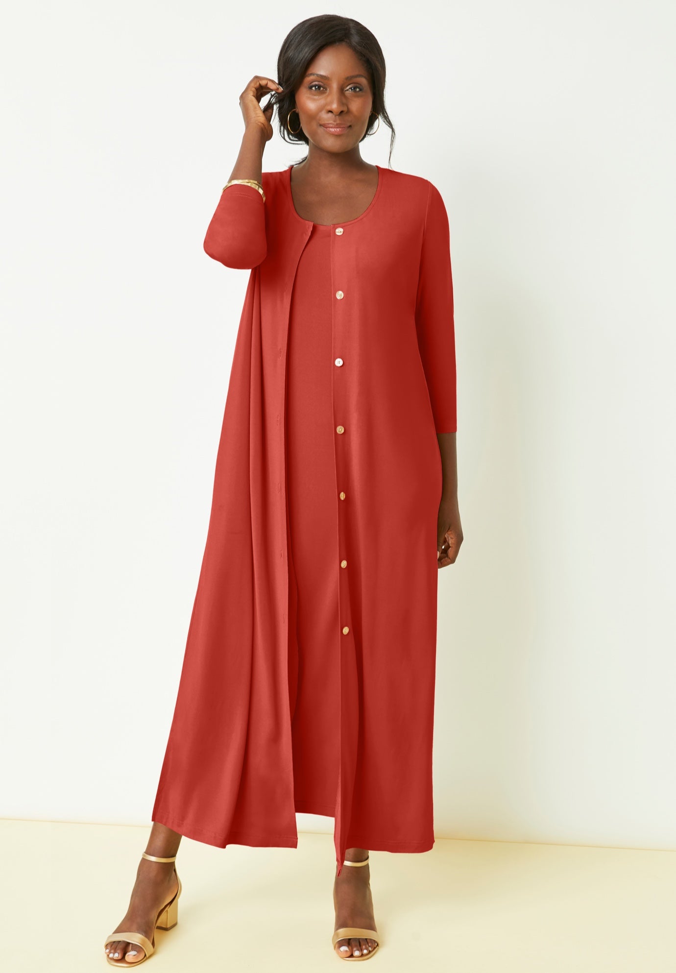 2-Piece Stretch Knit Duster Set image number 0