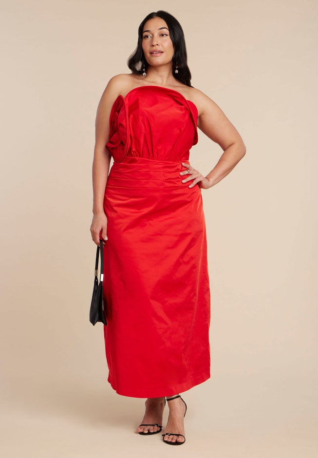 ELOQUII Women's Plus Size Swirl Bodice Maxi Dress, Size: 22, Orange