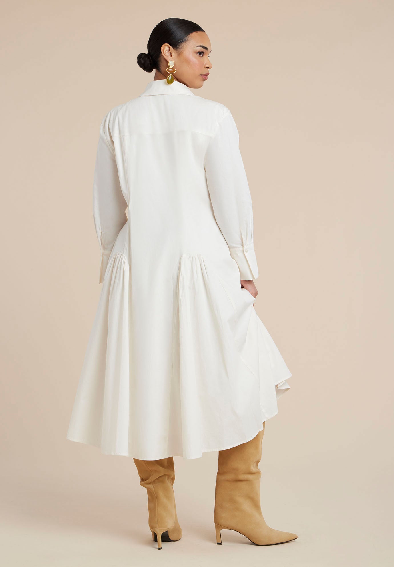 Shirred Godet Flare Poplin Dress image number 1