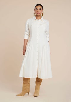 Shirred Godet Flare Poplin Dress