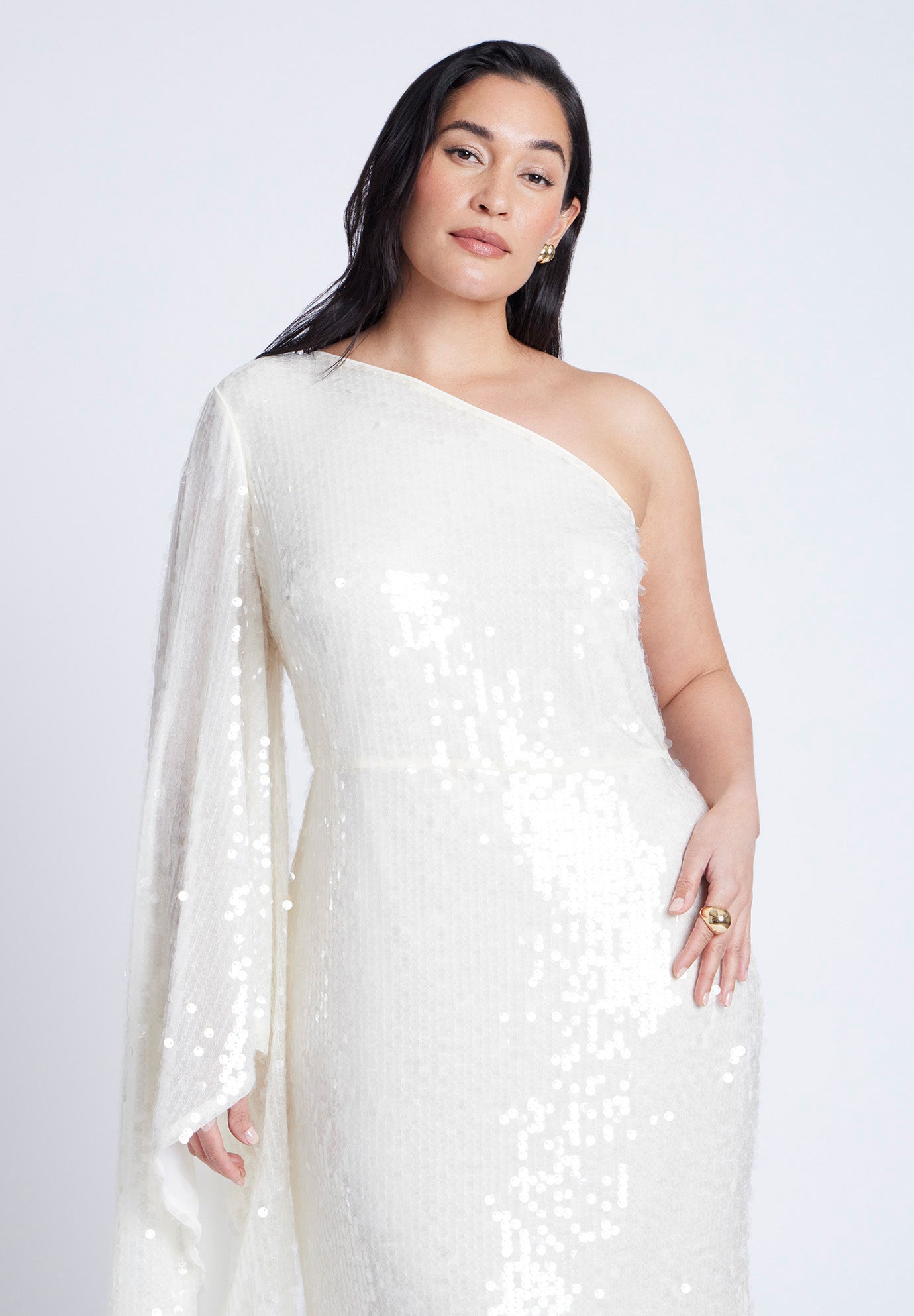  One Shoulder Dramatic Sleeve Sequin Dress image number 2