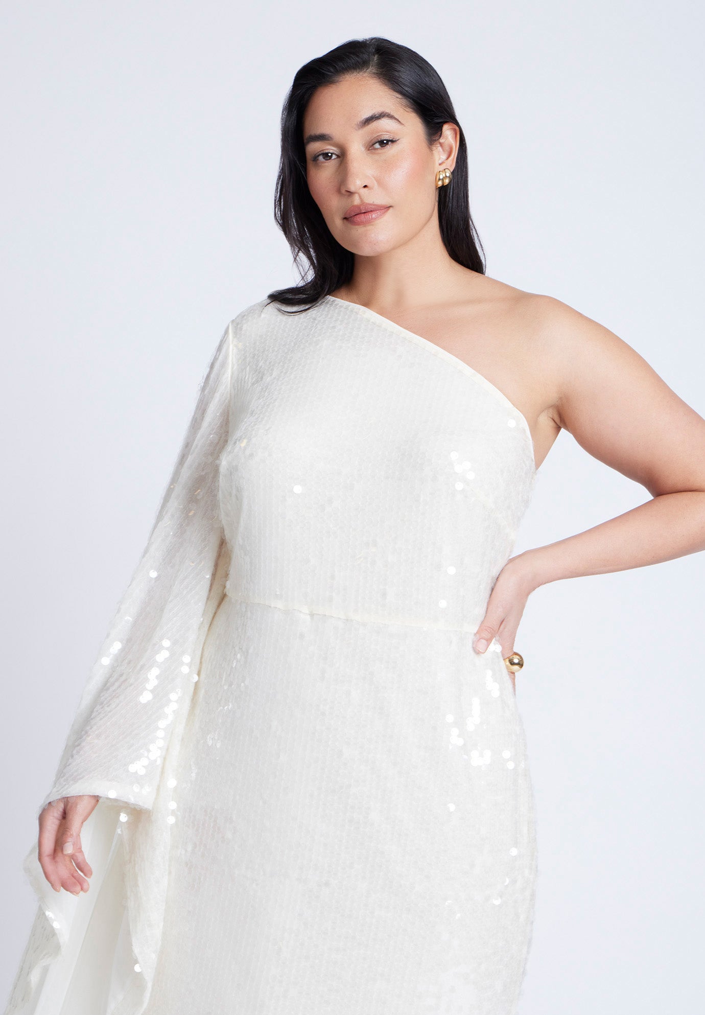  One Shoulder Dramatic Sleeve Sequin Dress image number 3