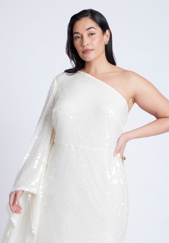  One Shoulder Dramatic Sleeve Sequin Dress image number 3