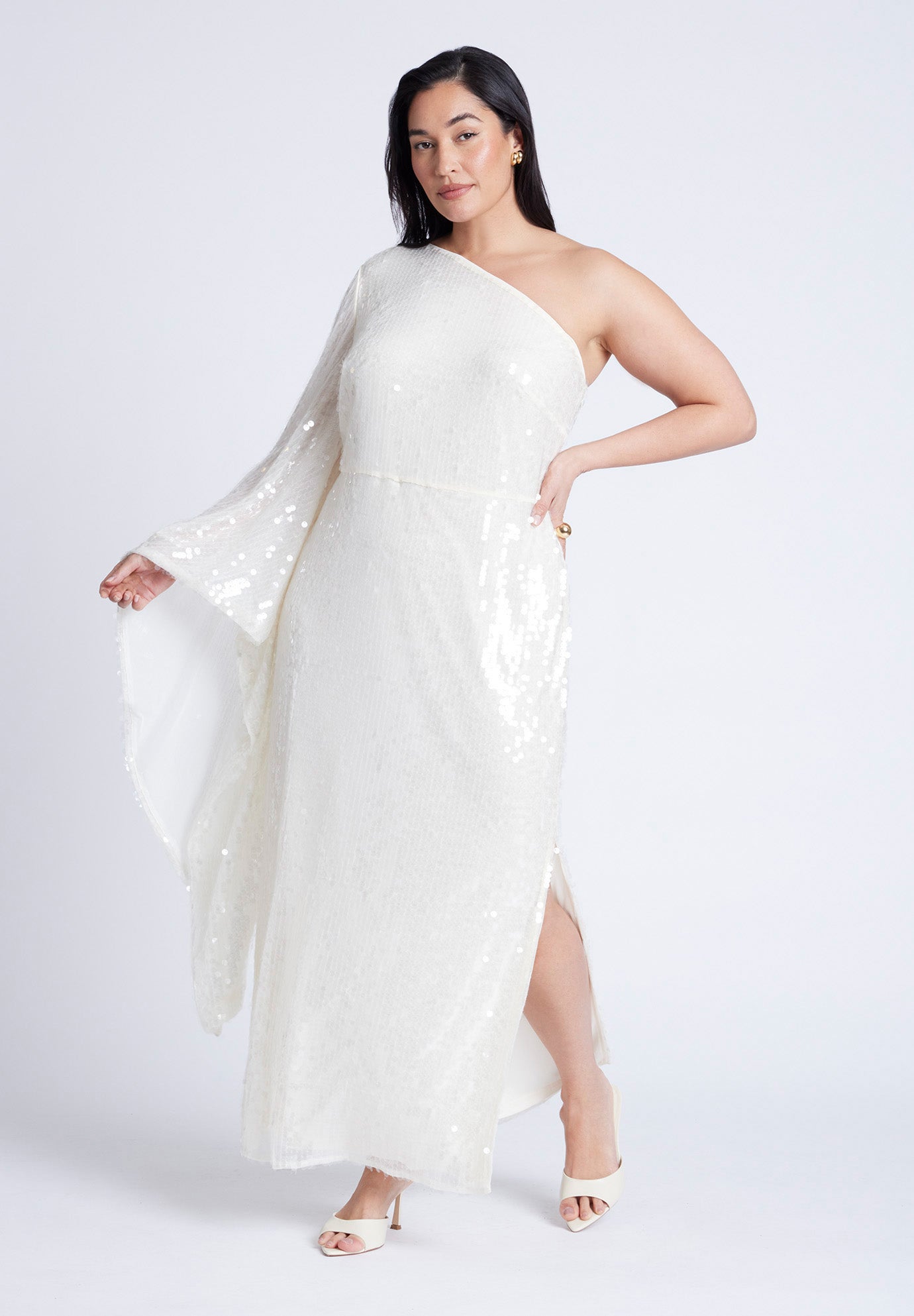  One Shoulder Dramatic Sleeve Sequin Dress image number 0