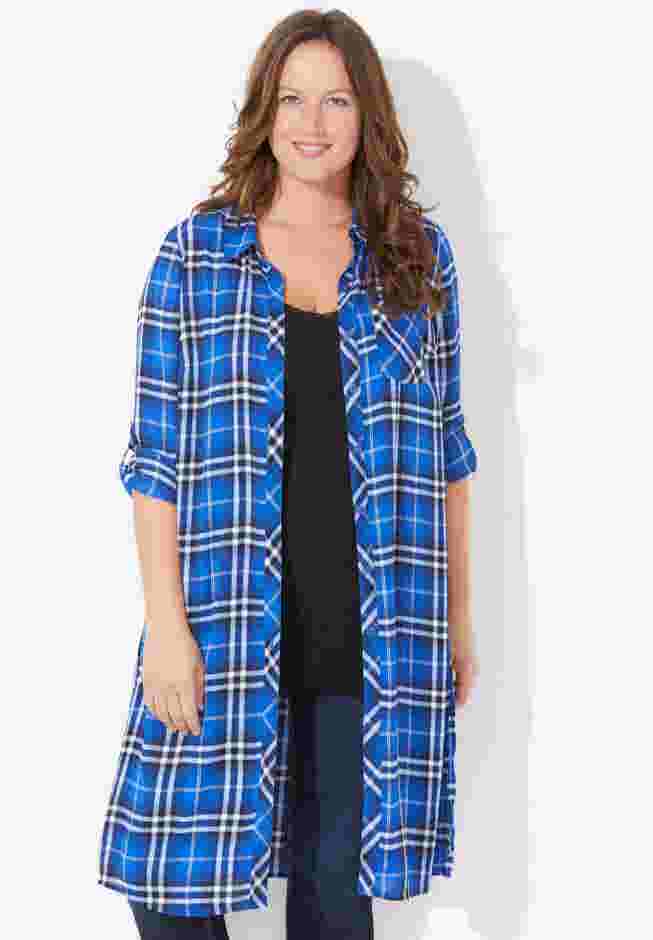 Georgette Plaid Duster image number 0
