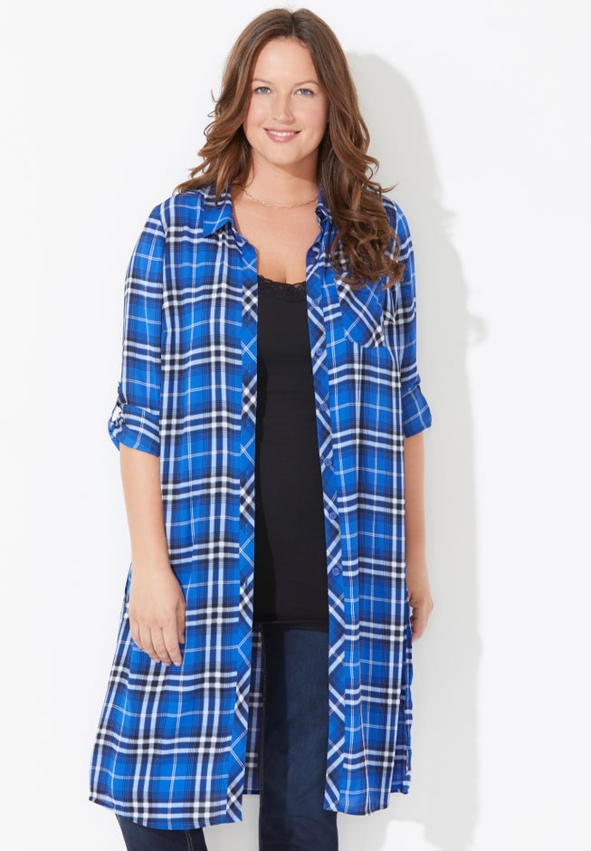 Georgette Plaid Duster image number 0