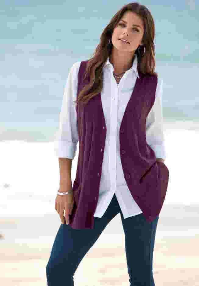 Plus Size Drop Needle Vest Lightweight Sweater Knit image number 1