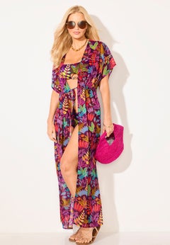  Open Front Tie-Waist Maxi Cover Up