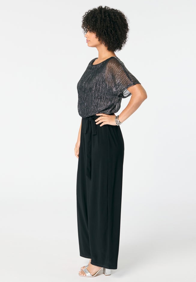 Plus-Size Short Sleeve Lurex Blouson Jumpsuit image number 2