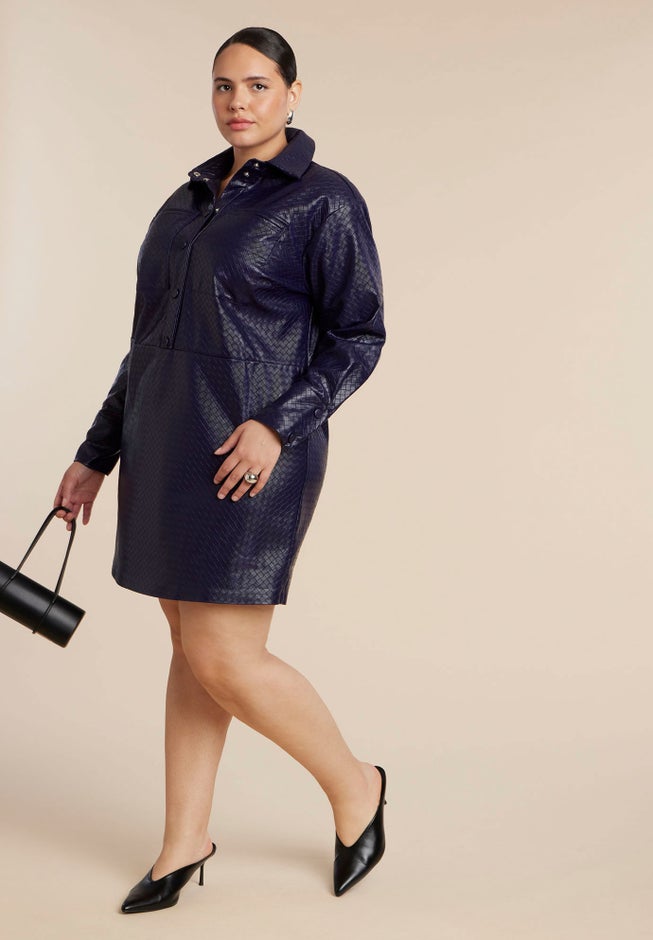 Woven Faux Leather Mini Shirt Dress image number 2