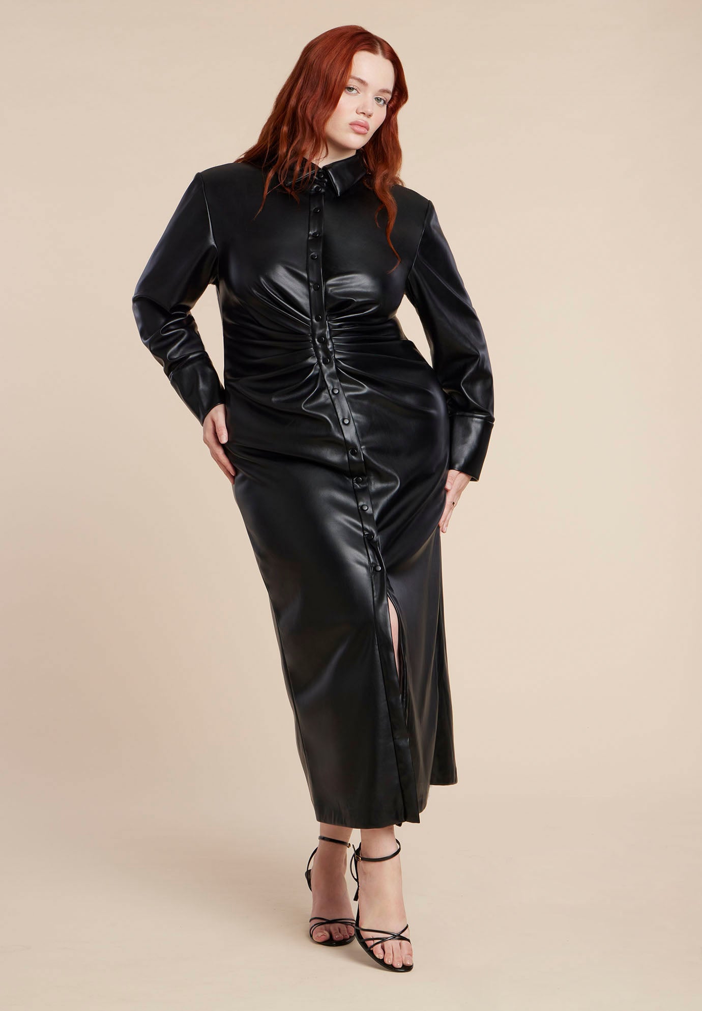 Faux Leather Shirt Dress image number 1