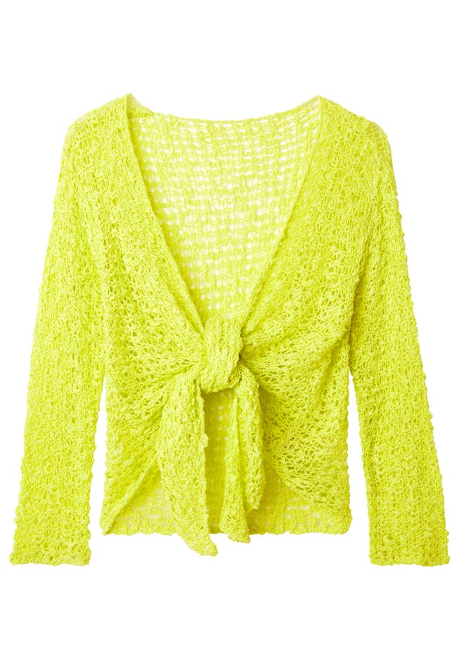 Popcorn Knit Tie Front Shrug image number 1