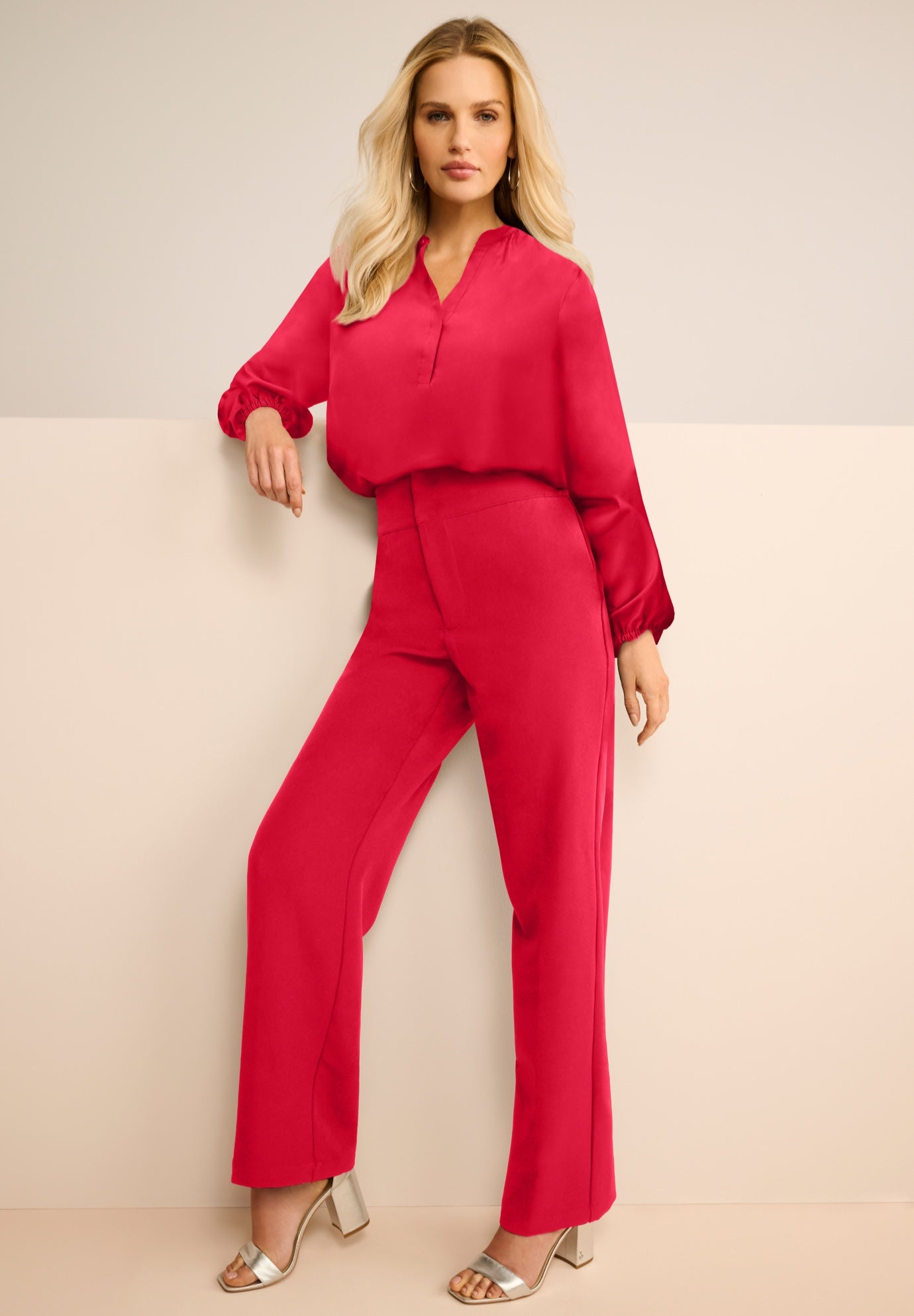 Blouson Sleeve Popover Henley Blouse image number 0