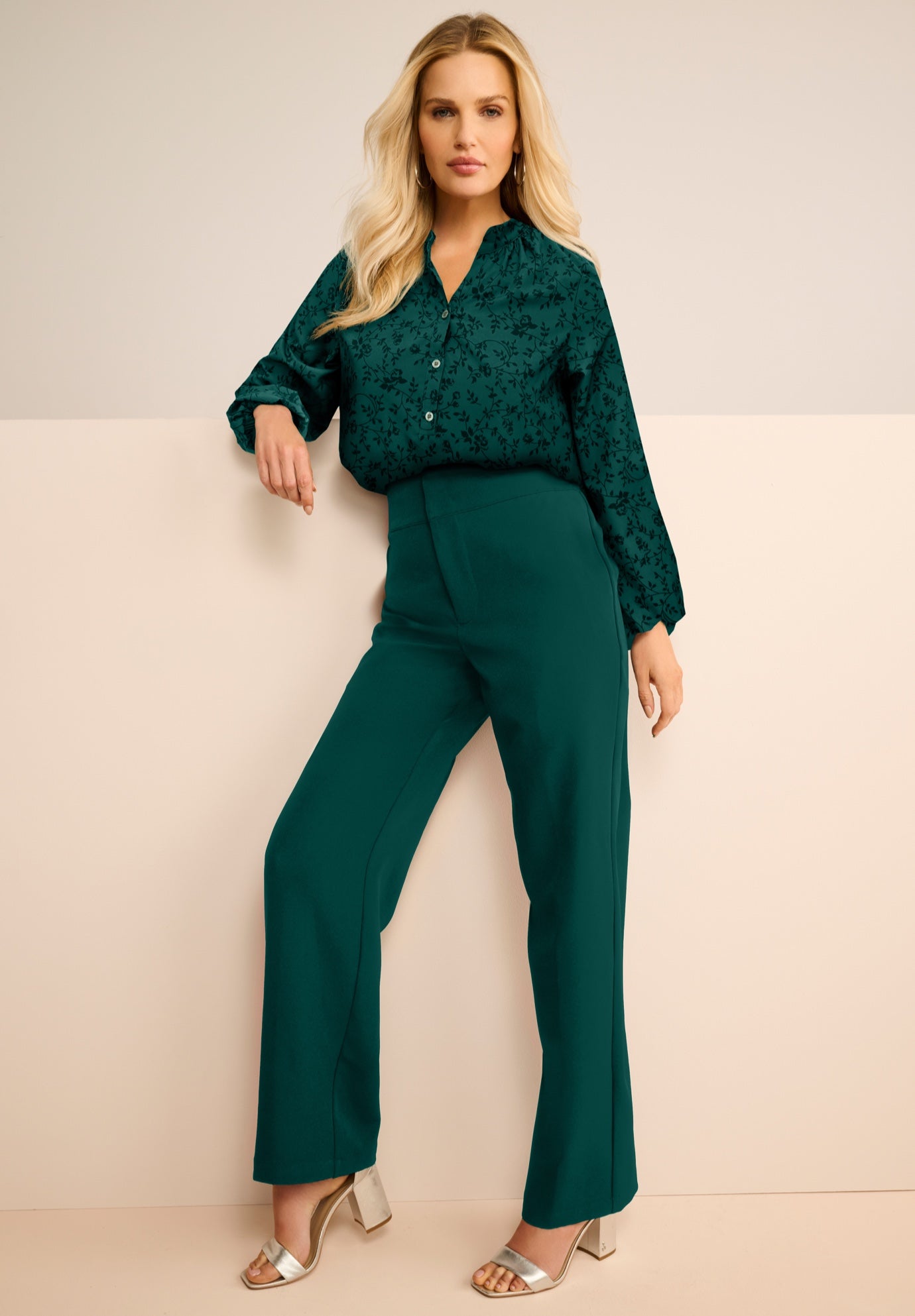 Blouson Sleeve Popover Henley Blouse image number 0