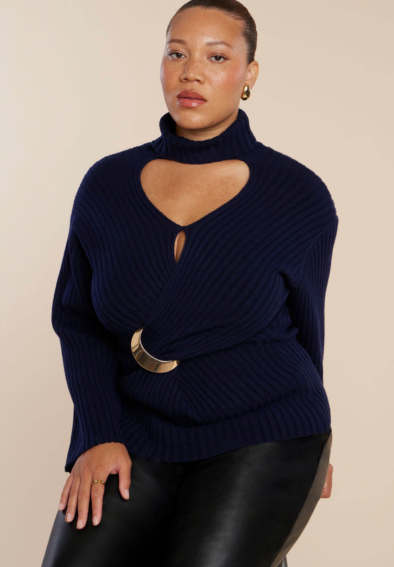 Turtleneck Belted Sweater image number 1