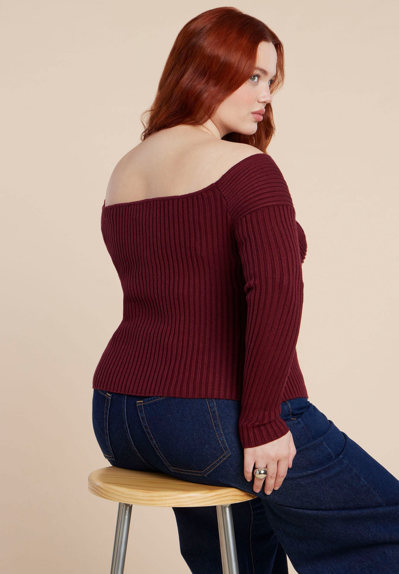Bust-Stitch Off The Shoulder Sweater image number 1