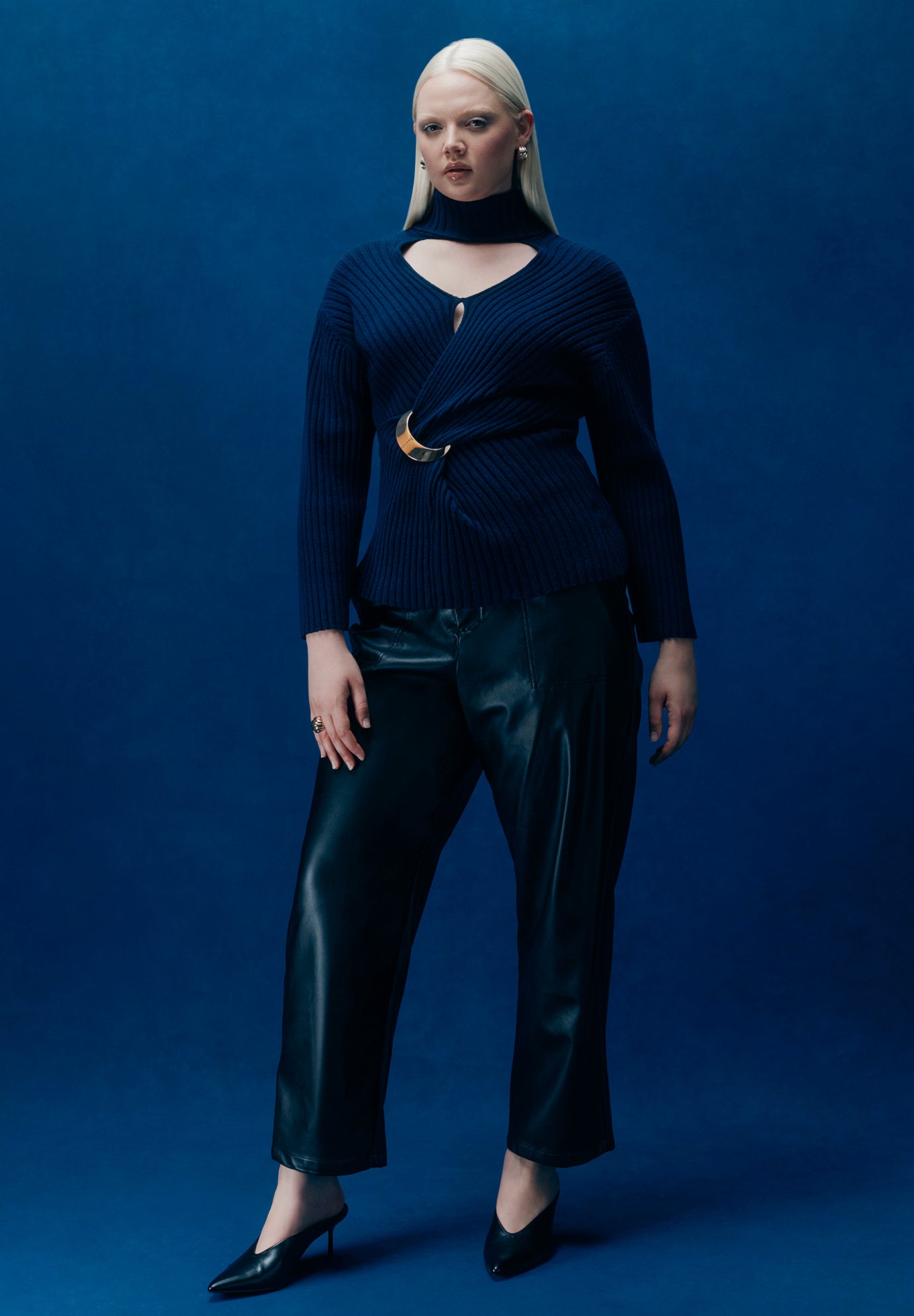 Faux Leather Pintuck Straight Leg Pant image number 0