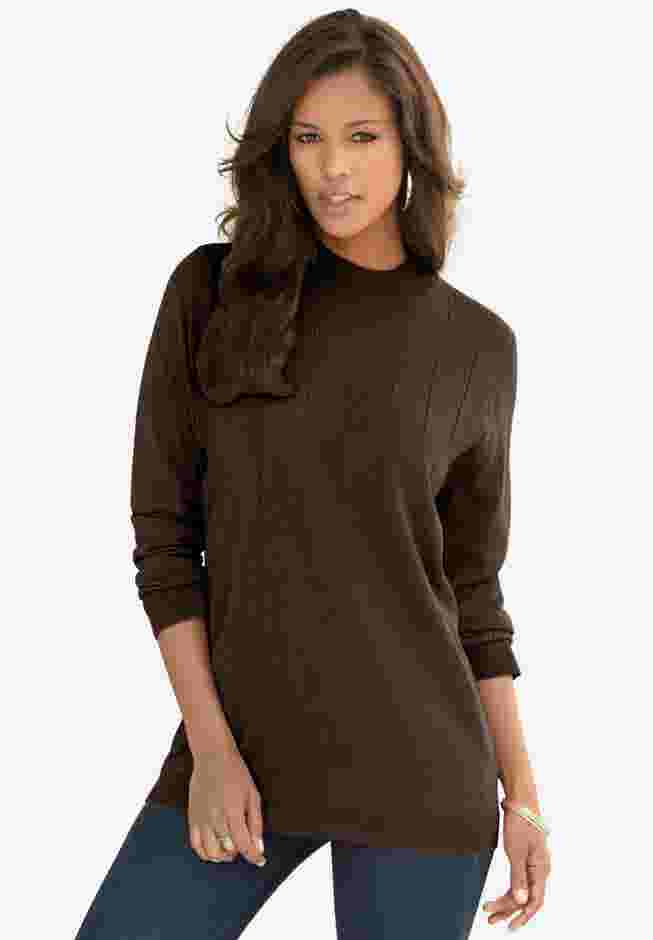 Plus Size Drop Needle Mockneck Lightweight Sweater Knit image number 0