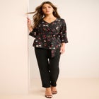 Faux Wrap Tie Bi-Stretch Blouse image number null