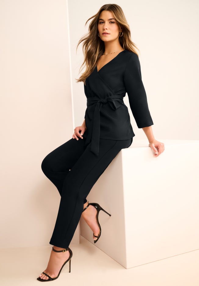 Faux Wrap Tie Bi-Stretch Blouse image number 1