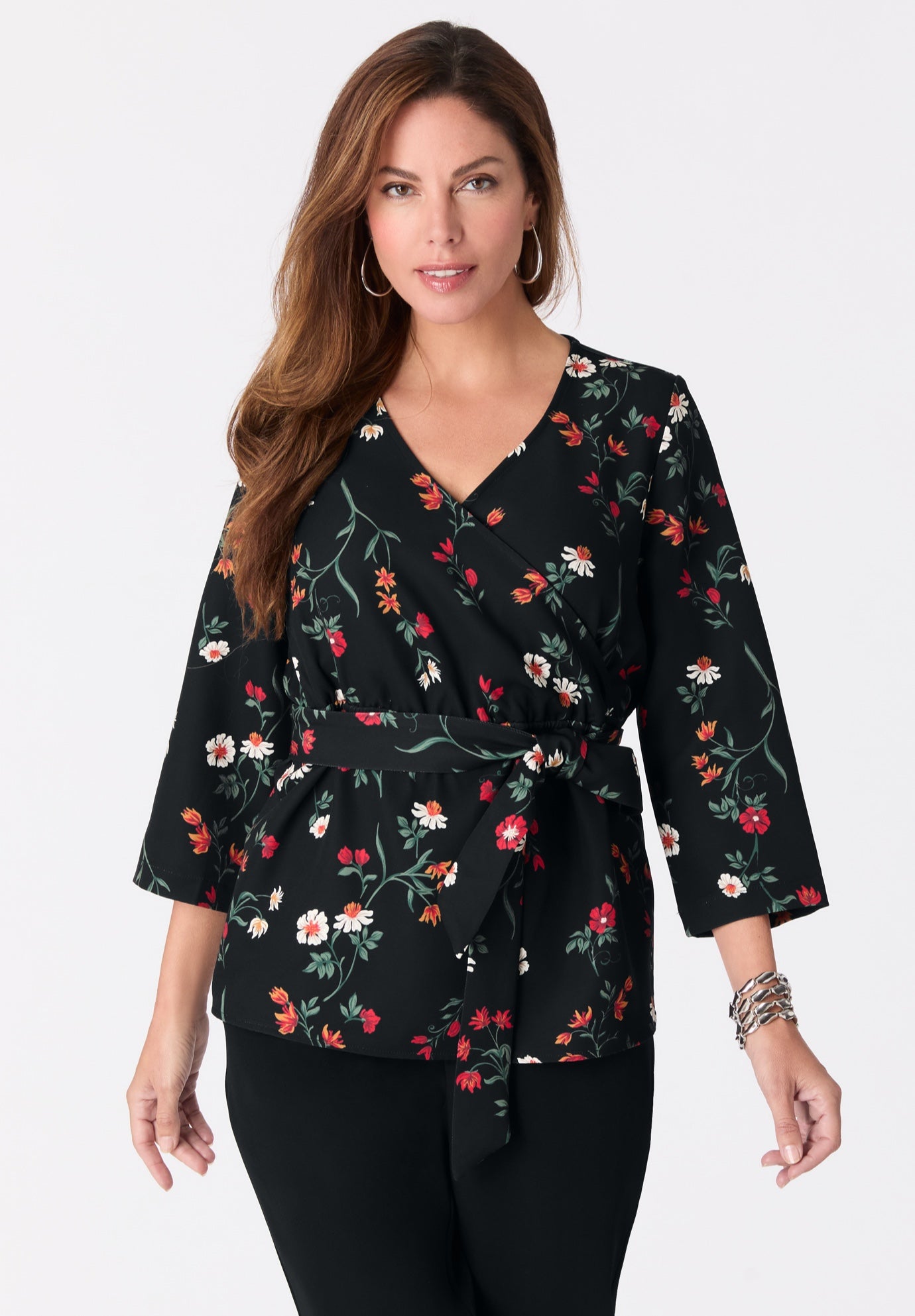 Faux Wrap Tie Bi-Stretch Blouse image number 2