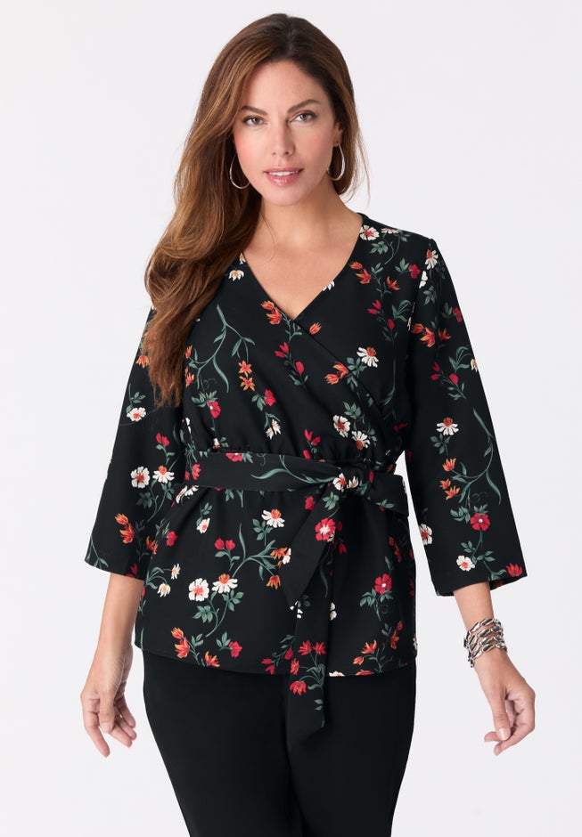 Faux Wrap Tie Bi-Stretch Blouse image number 2