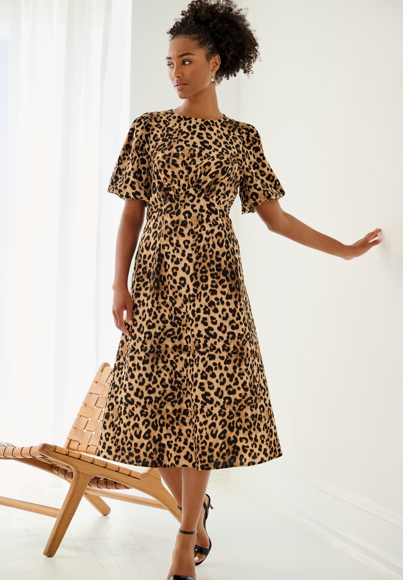 Blouson Sleeve Fit and Flare Dress image number 0