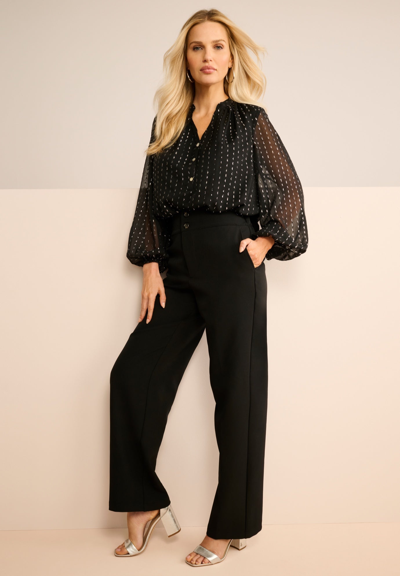 Lurex Popover Henley Blouse image number 1