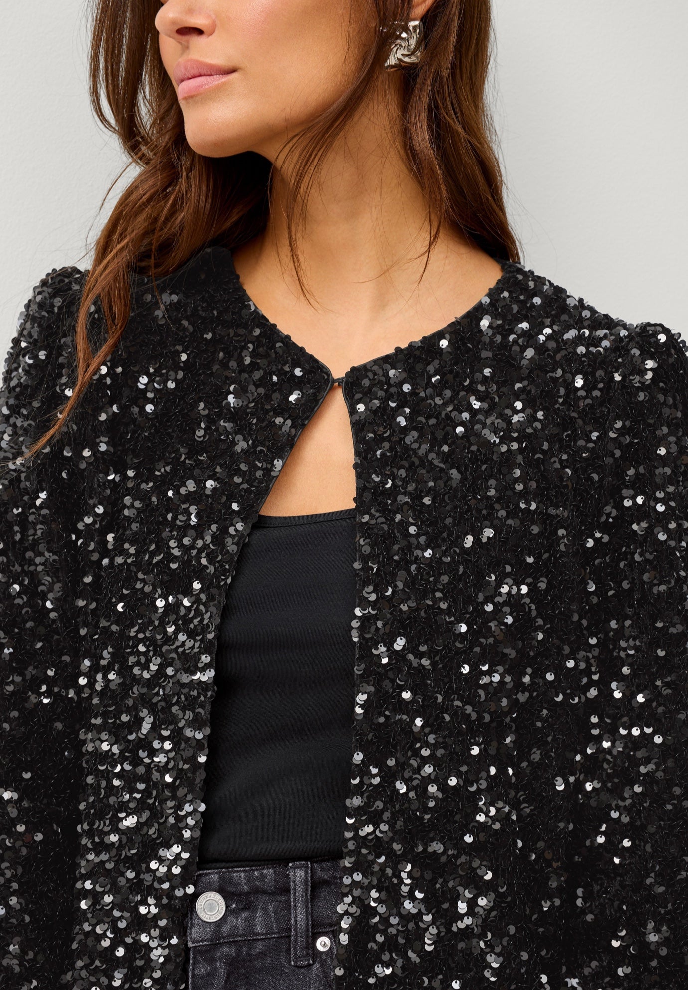 Sequin Boxy 1-Hook Jacket image number 2