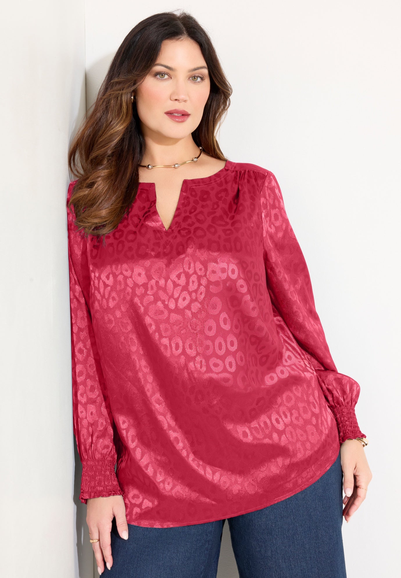 Satin Jacquard Peasant Blouse image number 0