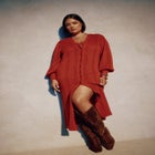 Puff-Sleeve Cardigan Sweater Midi Dress image number null