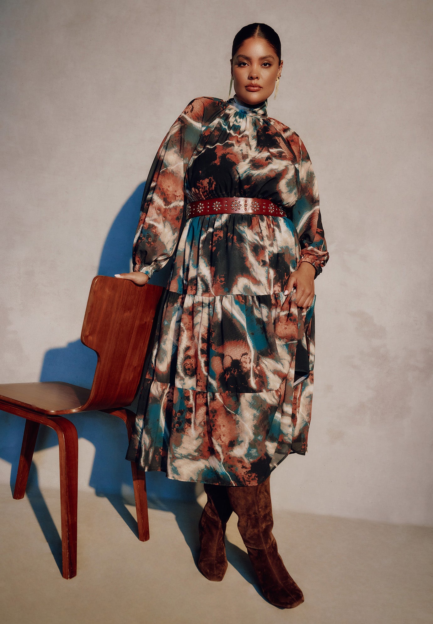 Mock-Neck Chiffon Midi Dress image number 0