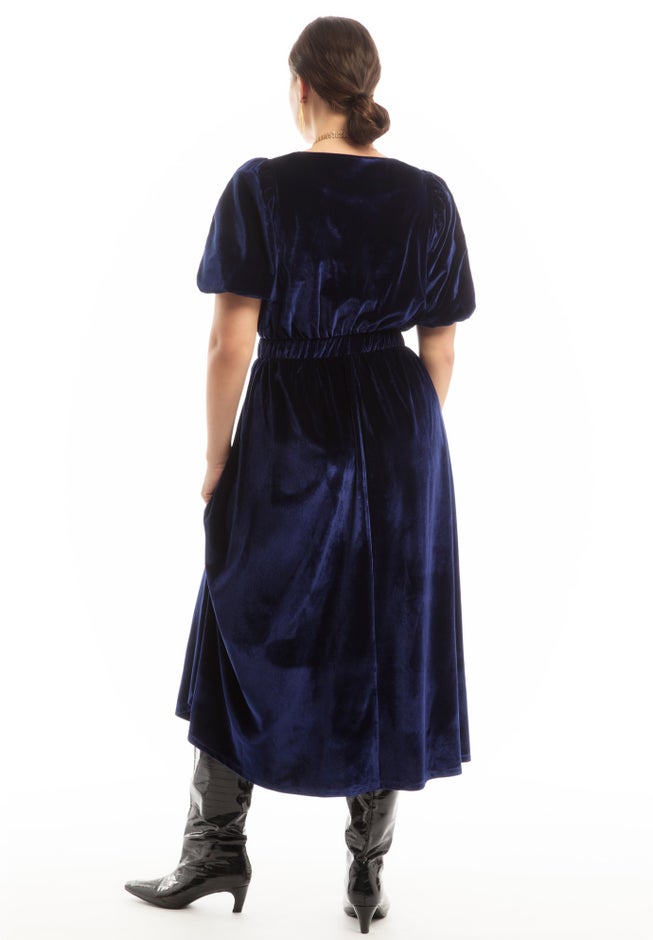 stretch velvet midi dress Tanya Stretch Velvet Midi Shirt Dress Blue