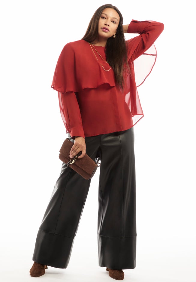 Chiffon Cuff-Sleeve Cape Blouse image number 0