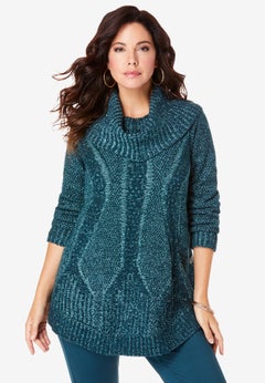 Cowl Neck Cable Pullover Sweater