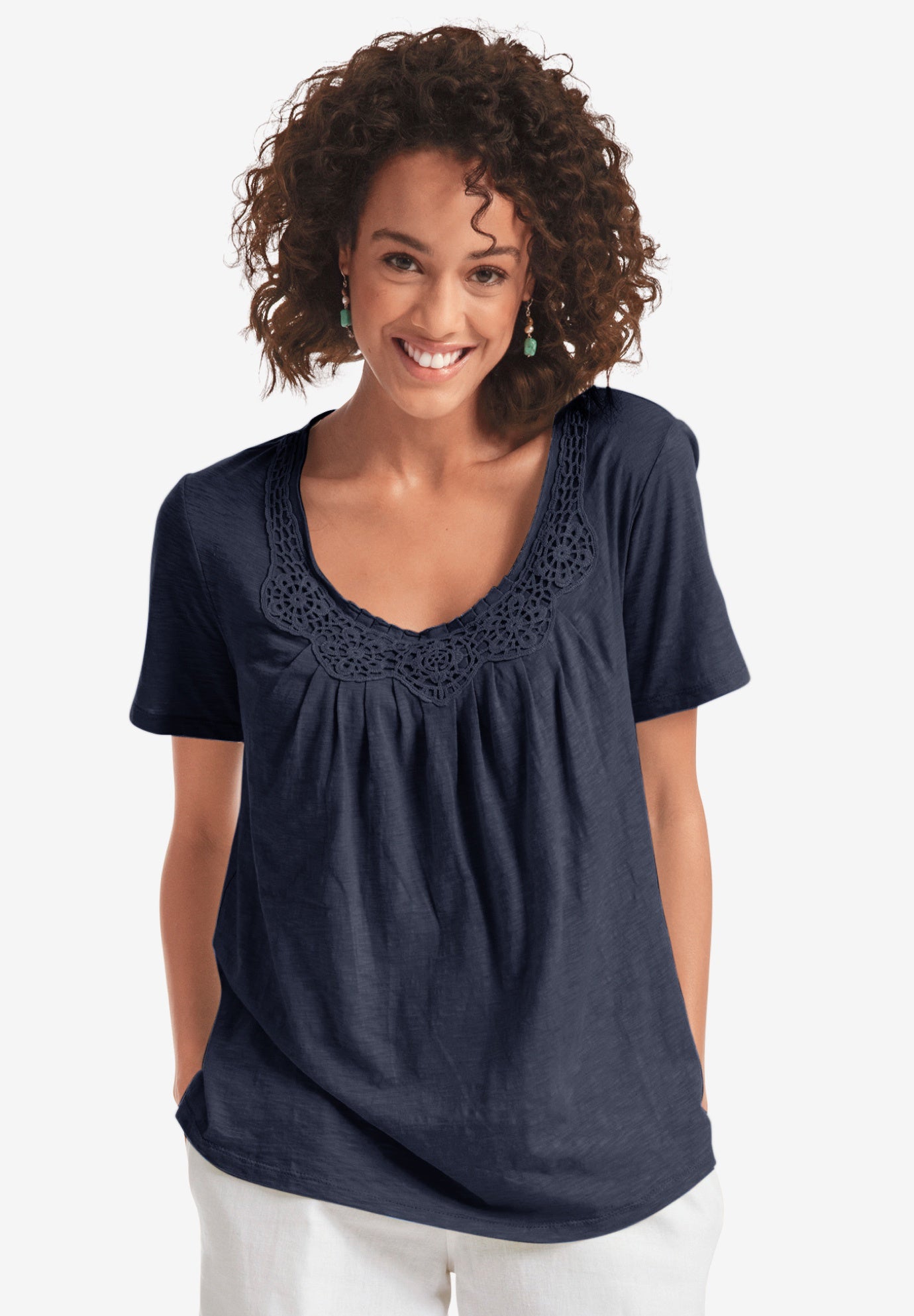 Crochet-Trim Knit Top image number 0