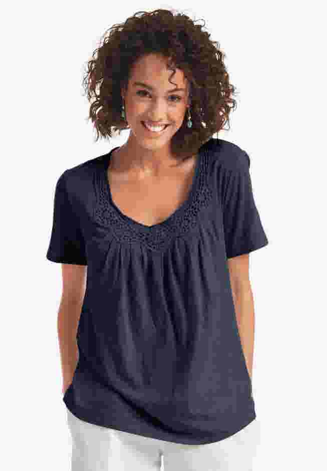 Crochet-Trim Knit Top image number 0