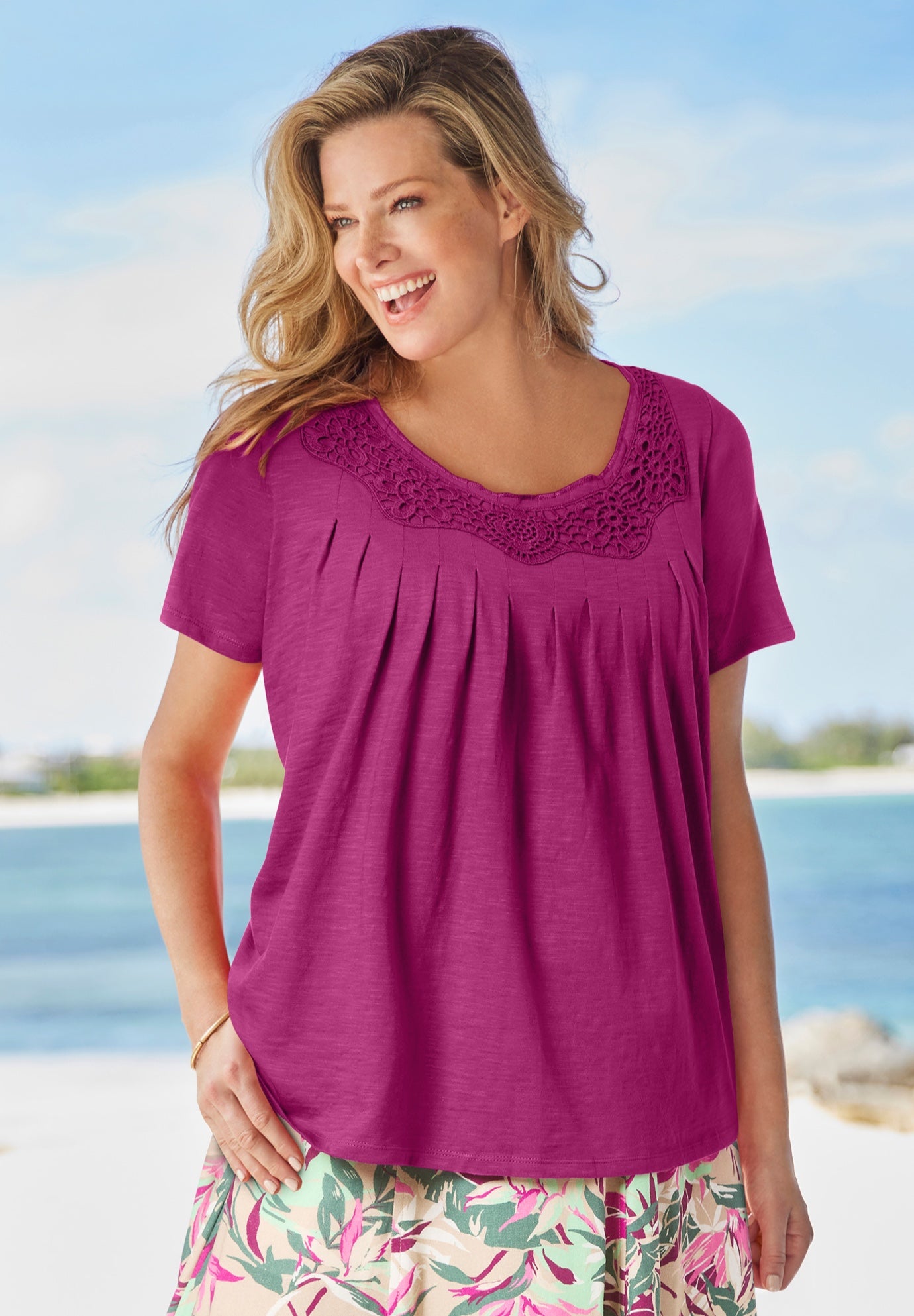 Crochet-Trim Knit Top image number 0