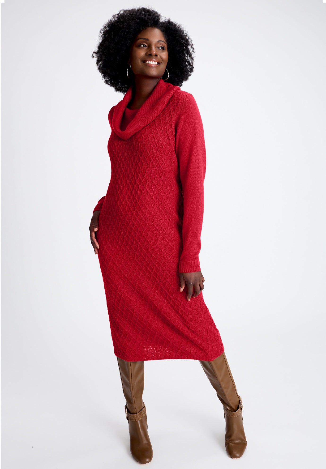 Textured Cowlneck Sweater Dress image number 0