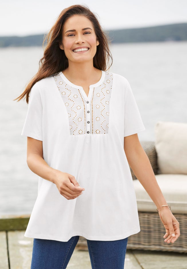 Eyelet Henley Tee image number 0