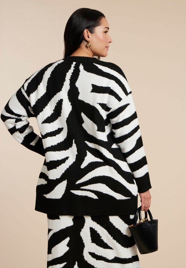 Oversized Zebra Intarsia Sweater image number 1