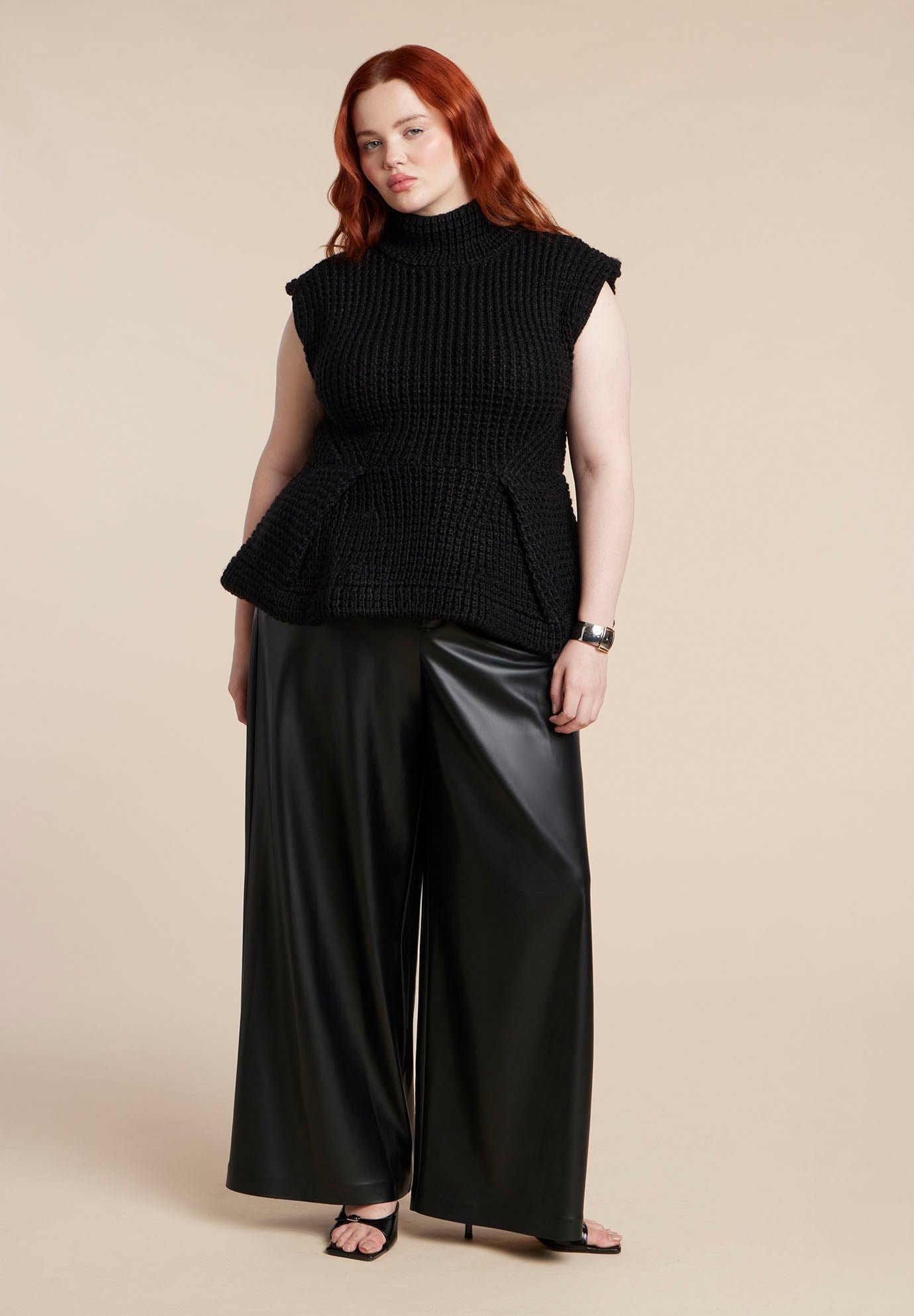 Turtleneck Peplum Sweater Vest image number 5