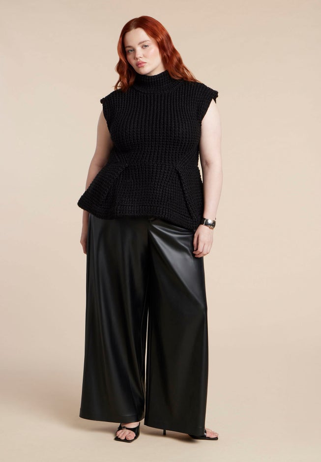 Turtleneck Peplum Sweater Vest image number 5