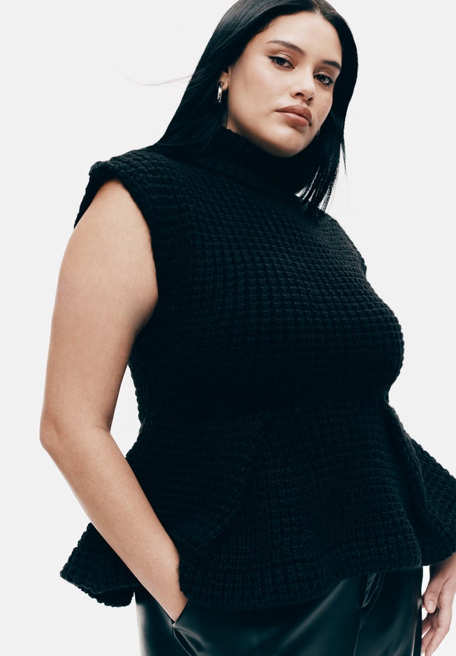 Turtleneck Peplum Sweater Vest image number 0